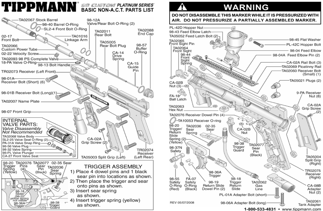 Tippmann 98 Parts Diagram Marker Onderdelen