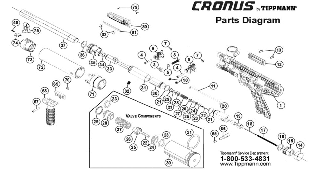 Tippmann Cronus Parts Diagram Onderdelen lijst