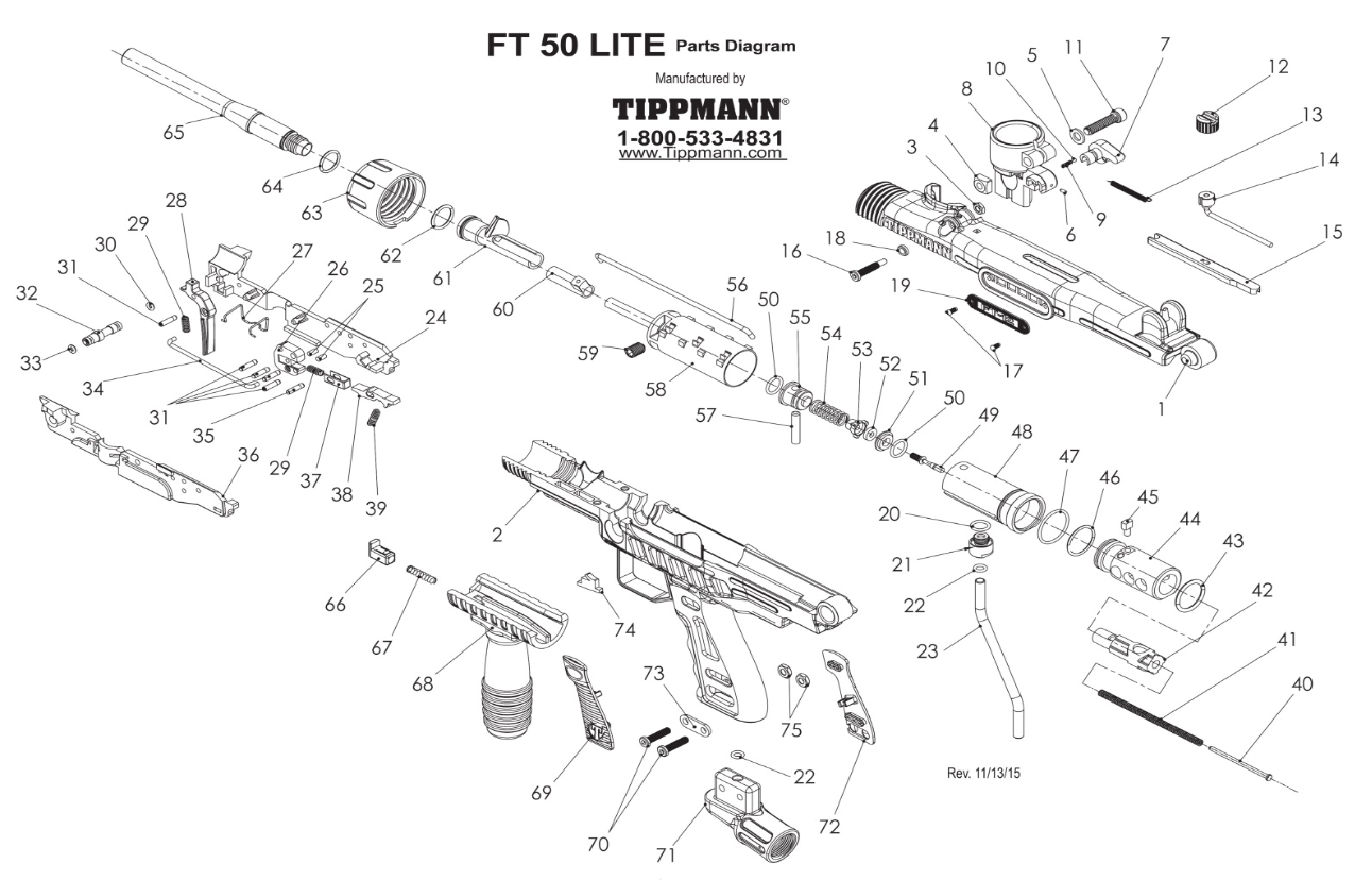 Tippmann FT-50 en FT-50 Lite Parts Diagram en Onderdelen Lijst
